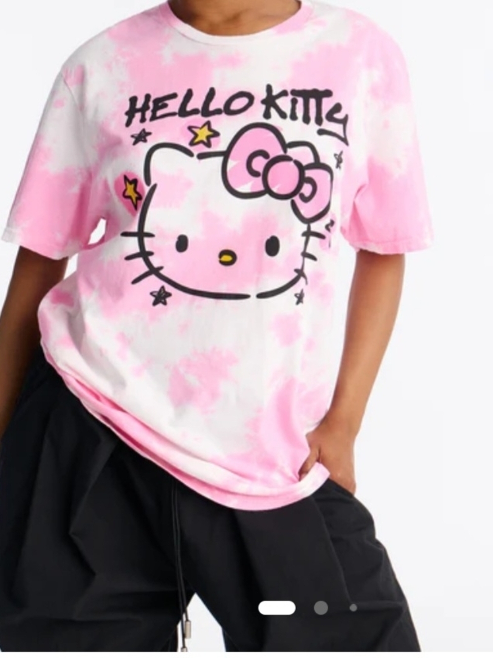 Juniors/Women Hello Kitty Pink & White Tie-Dye Graphic Tee - Picture 3 of 3